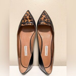 Tabitha Simmons Calf Hair Leopard black leather Pointed Toe Ballet shoes US 10